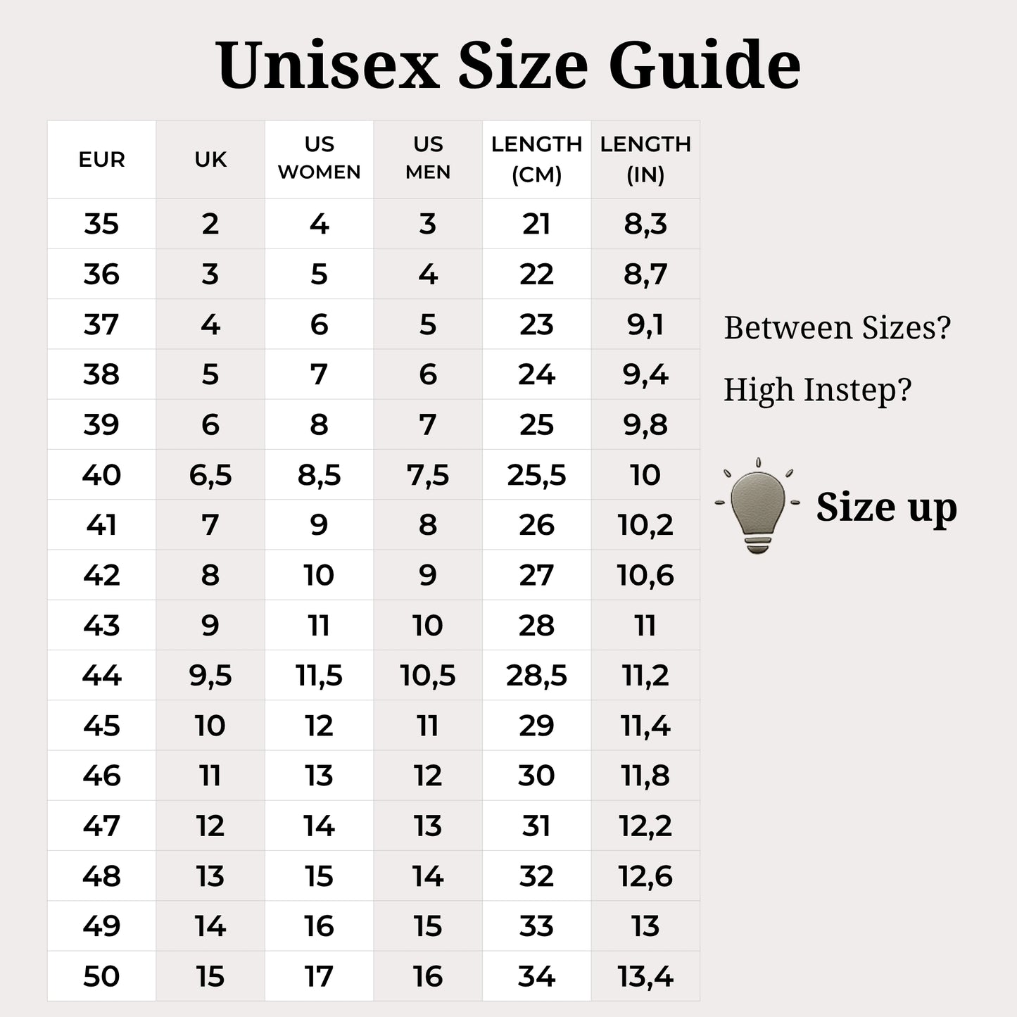 SPA GAIT unisex size guide