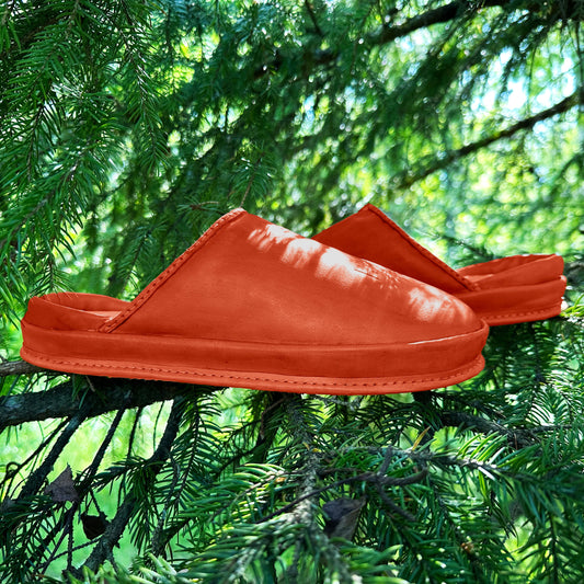 Clay Flame anatomical shoes are photographed on pine needles, reflecting their eco friendly nature and earthy inspiration.