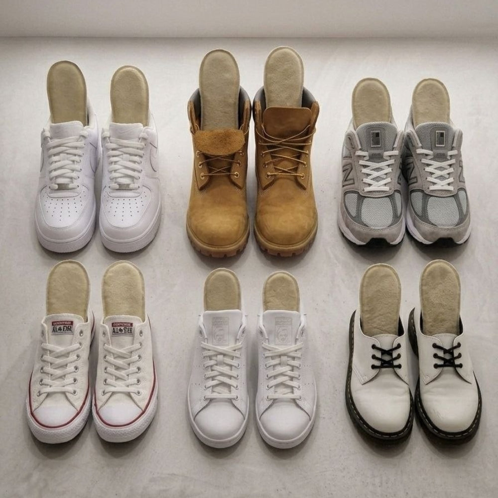 SPA·GAIT Solid supportive insoles shown compatible with different shoes including Nike Air Force, Converse, New Balance and leather boots