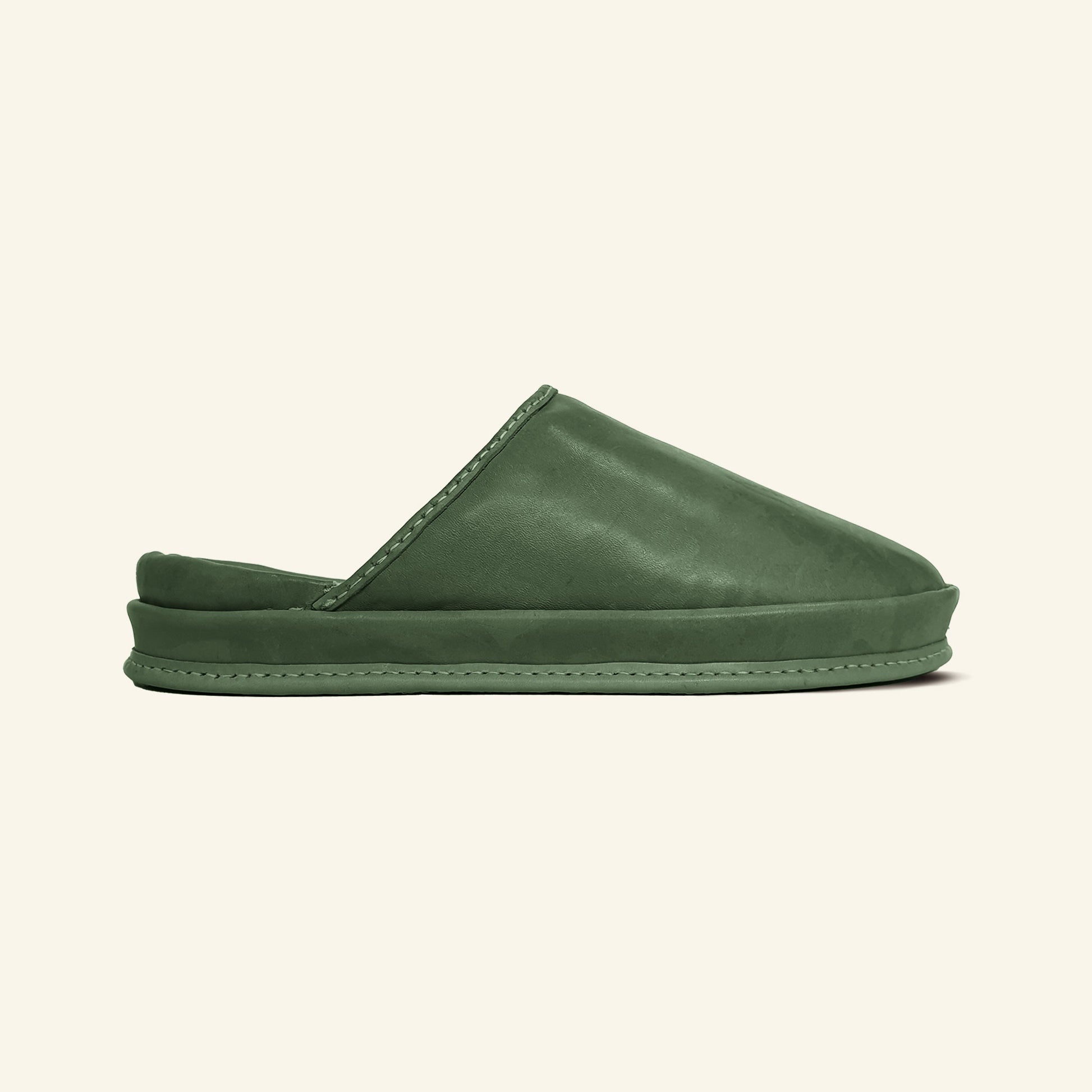 Natural leather clogs for women in Moss Whisper shade shown on white background. These eco friendly clogs are an excellent choice for everyday comfort. 